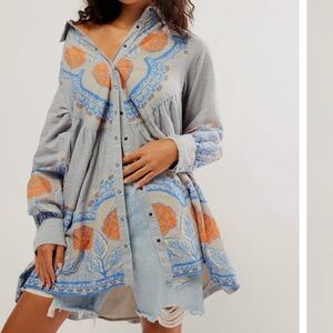 🦄 NWT FREE PEOPLE Smell the Roses Mini Floral Dress in Baby Blue Combo - Large